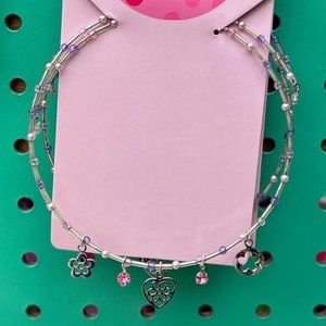 2 pc Girls Beaded Charm Necklace Heart Flower Cute Fun One Size Adjustable Bund